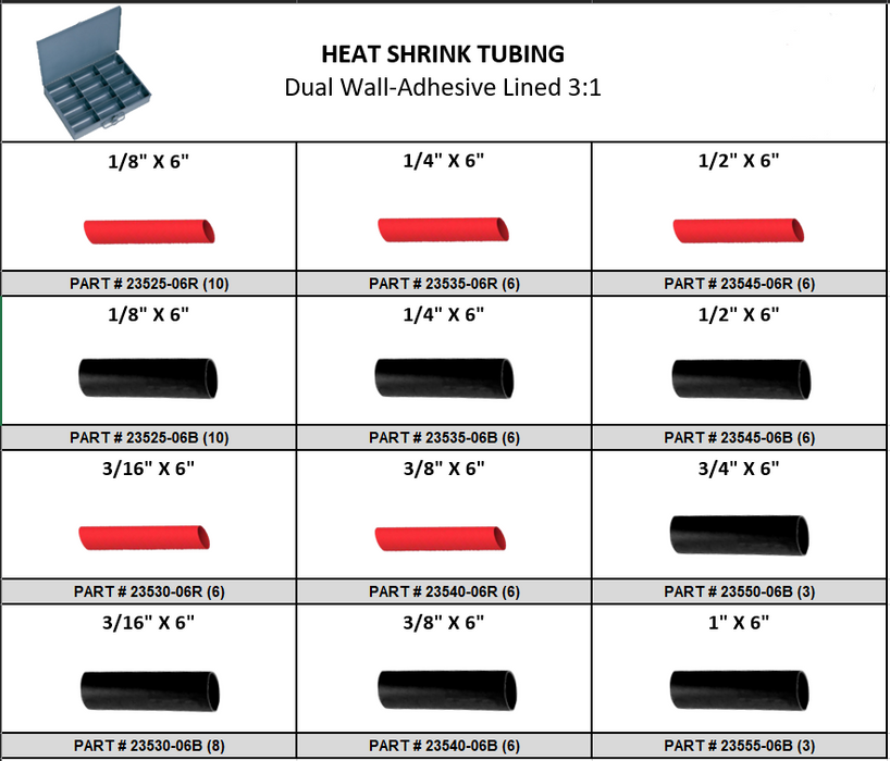 Heat Shrink Tubing Assortment in Large Metal Locking Tray