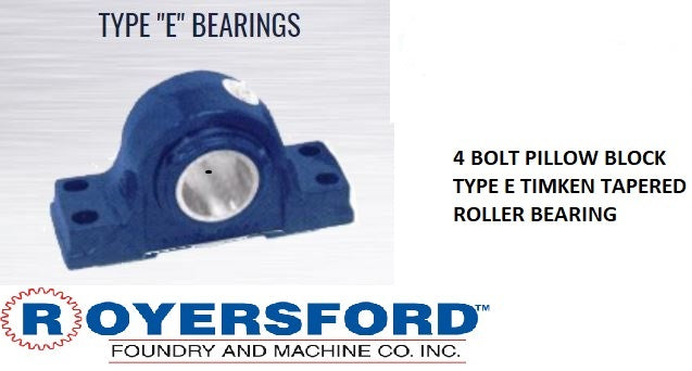 20-04-0208, Royersford Type E 4-Bolt Pillow Block Bearing, 2-1/2" with Timken Tapered Roller Bearings