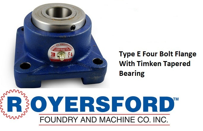 20-05-0300, Royersford Type E 4 Bolt Square Flange Bearing, 3" with Timken Tapered Roller Bearings