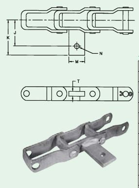 AS Pintle Chain Attachments With Bolt Hole Weld on Tab (Qty 10), For Spreader Chains 662, 667, 88K, 88C
