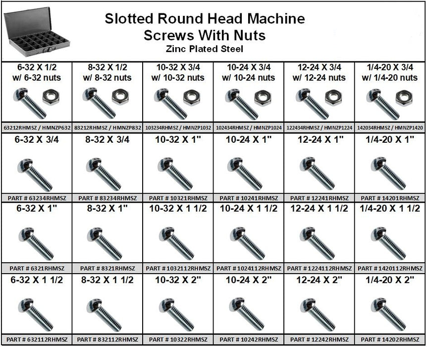 Slotted Round Head Machine Screw Zinc Assortment in Locking Metal Tray