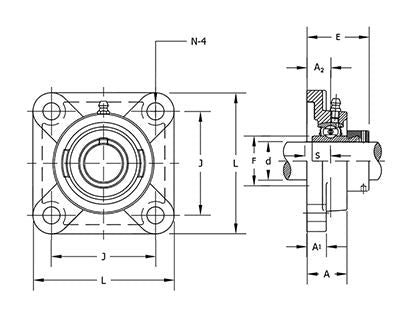 HCFU-211-35 Eccentric Locking Collar 4-Bolt Flange Bearing 2 3/16" Shaft Diameter