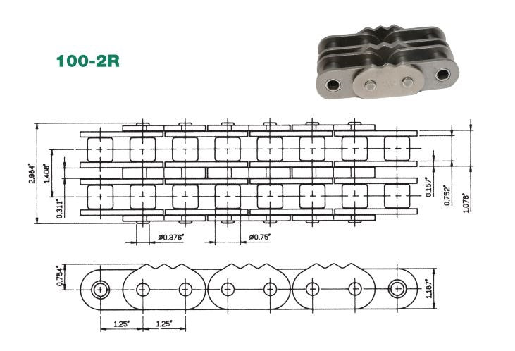 Key Sharp Chain #100-2 Sharp Top Chain 3 Point Every 2nd Pitch x 10ft — Red Boar Chain ...