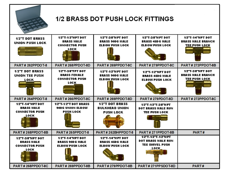 1/2 Brass D.O.T. Push Lock Fittings Assortment