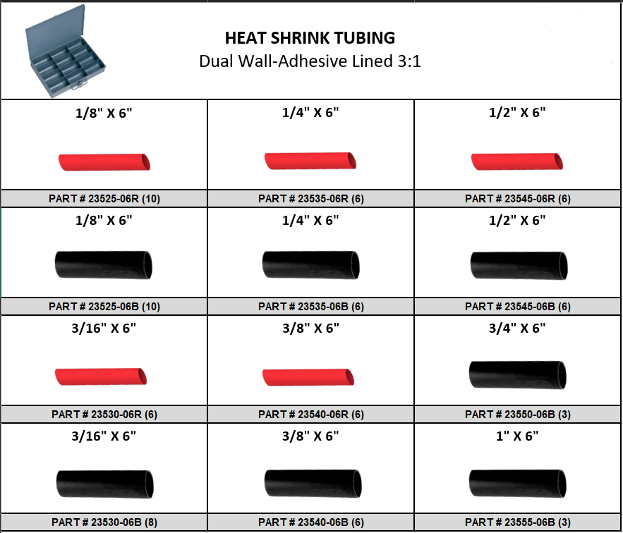 Heat Shrink Tubing Assortment in Large Metal Locking Tray — Red Boar ...