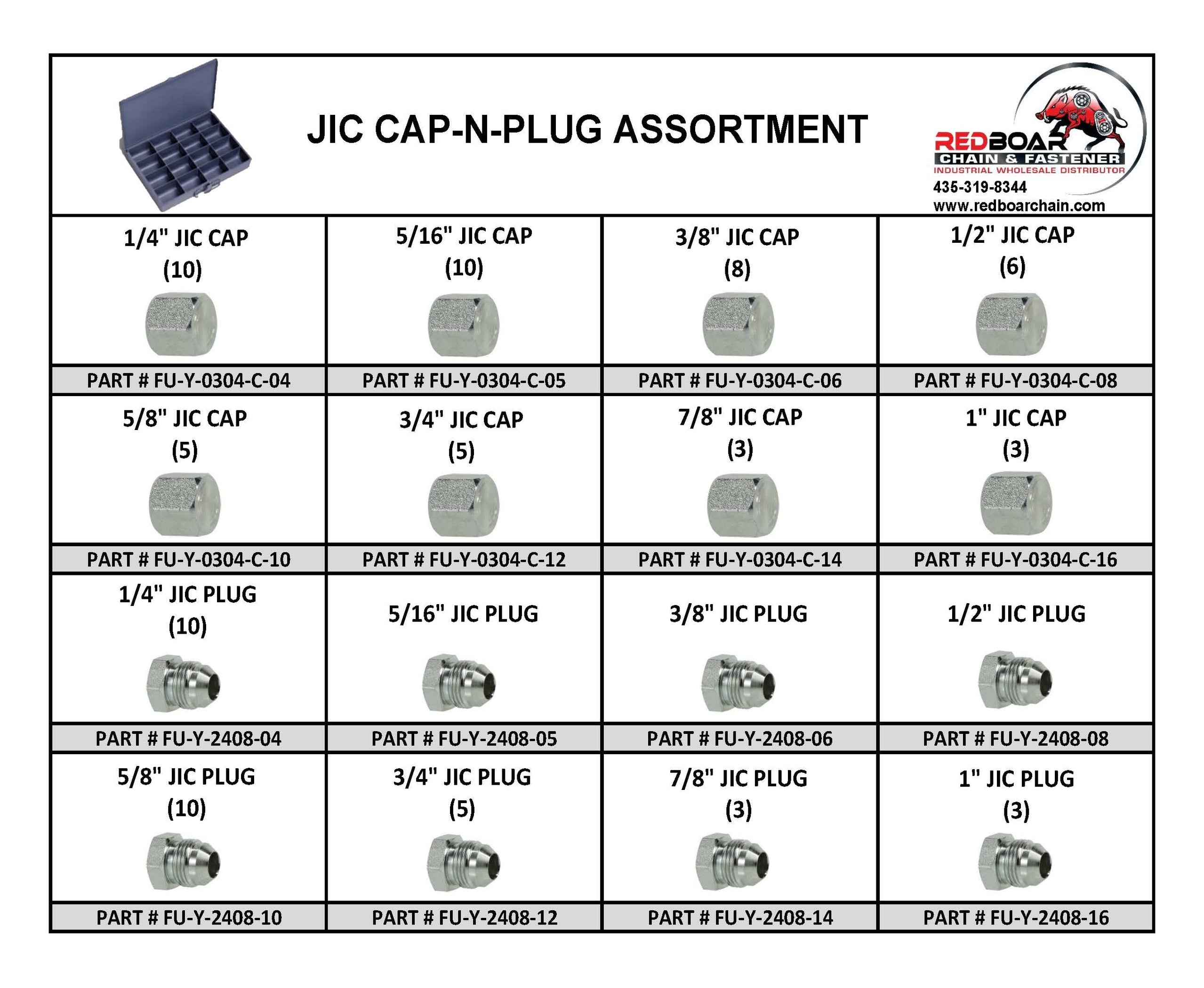 JIC CAPNPLUG Steel Fitting Assortment in Large Metal Locking Tray