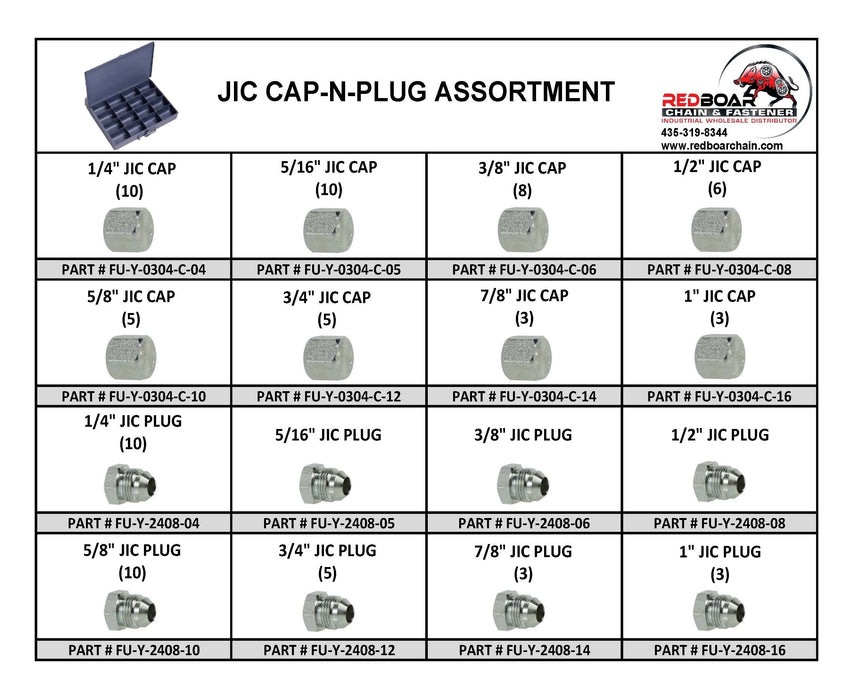 JIC CAP-N-PLUG Steel Fitting Assortment in Large Metal Locking Tray