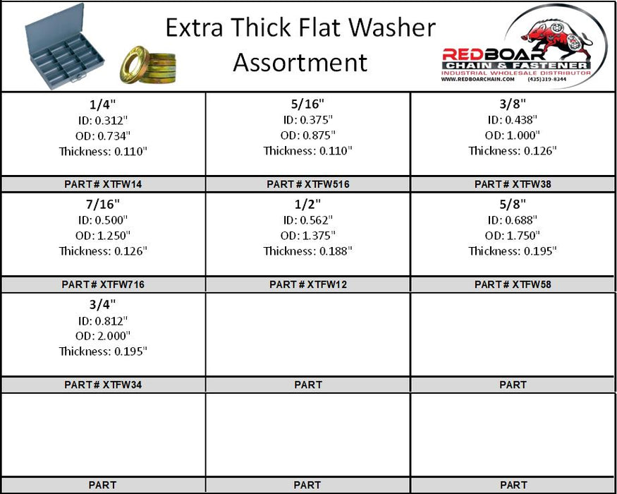 Extra Thick USS Flat Washer Assortment in 12 Hole Metal Locking Tray