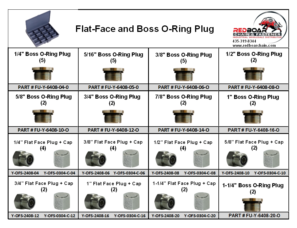 Two Face Plug Flat-Face and Boss O-Ring Plug Assortment in Large Metal Locking Tray ...