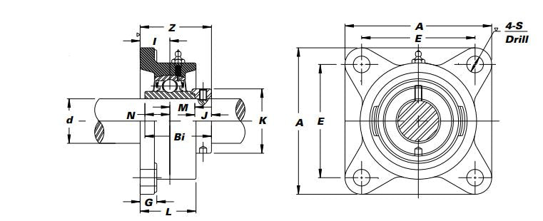 HCFU-206-20 Eccentric Locking Collar 4-Bolt Flange Bearing 1-1/4", alternative: NANF