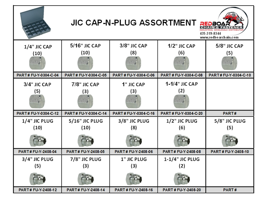 JIC CAP-N-PLUG Steel Fitting Assortment in Large Metal Locking Tray - 20 Hole