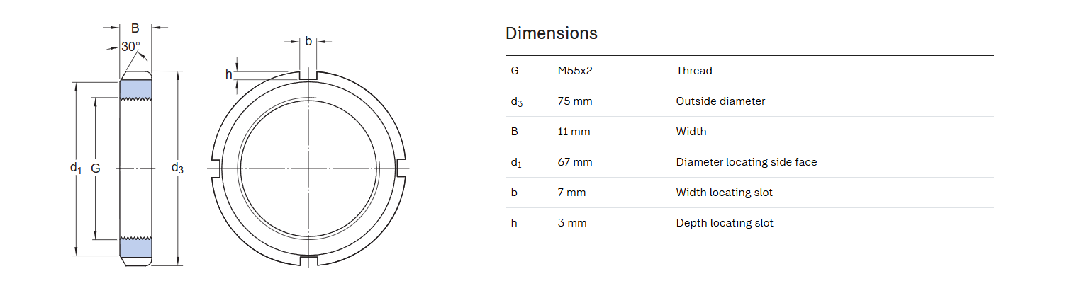 KM-11 Bearing Locknut M55-2.0P