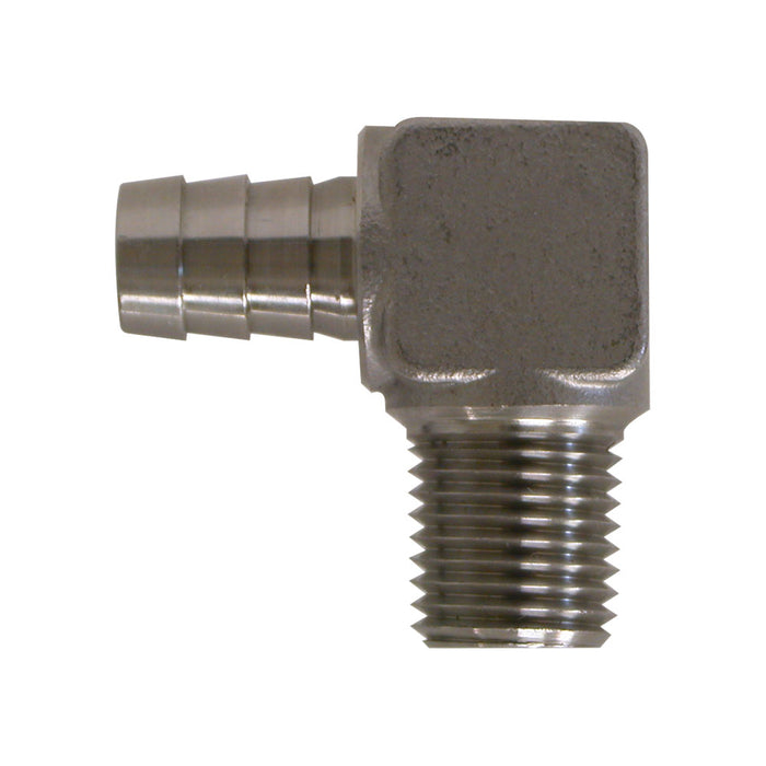 3/8" x 1/4" Stainless Hose Barb Elbow - BARB X MIP - 316 SS