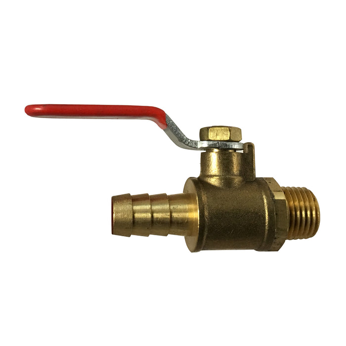 1/4" x 1/4" Brass Mini Ball Valve - 200 psi WOG Pressure - Hose Barb x MPT