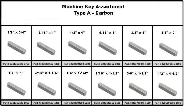 Machine Key Assortment - Type A Carbon - In Plastic 12 Hole Locking Container 69pc