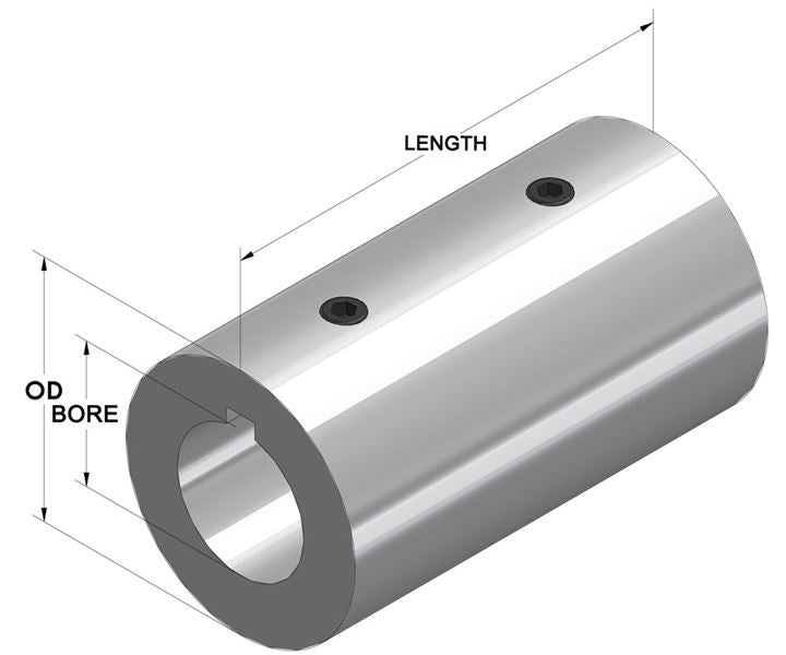 2-1/4" Solid Rigid Coupler With Keyway - Set Screws - Black Oxide