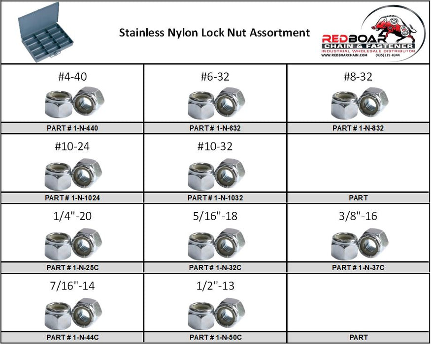 Stainless Nylon Lock Nut Assortment in Metal Locking Tray - 18-8 SS Insert Lock Nuts