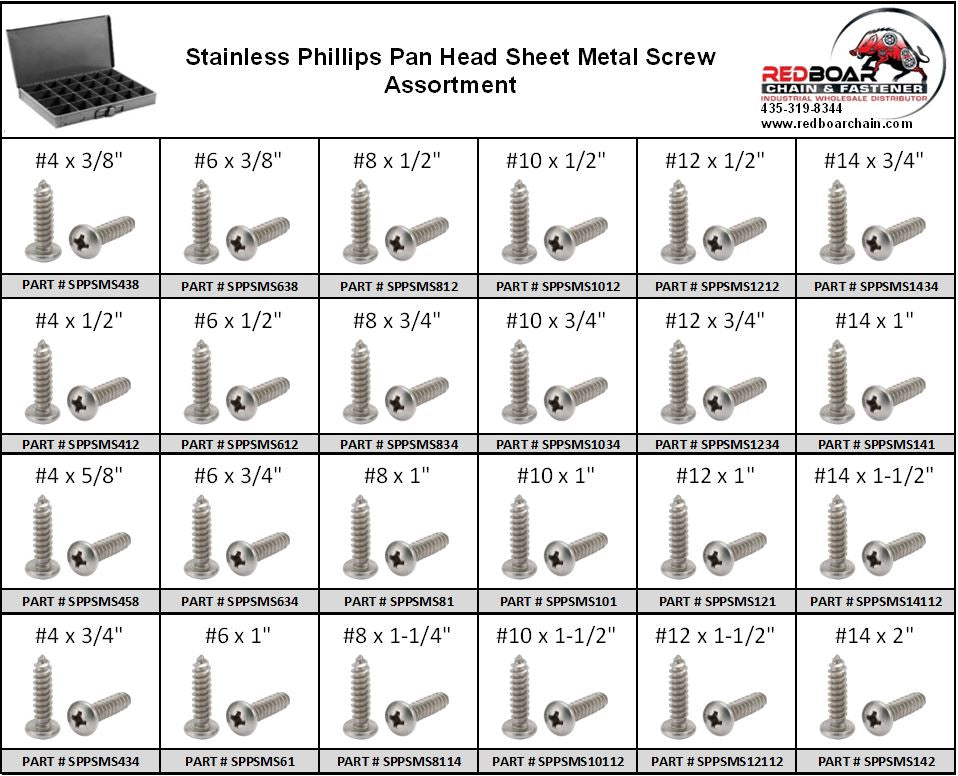 Stainless Phillips Pan Head Sheet Metal Screw Assortment in Metal Lock ...