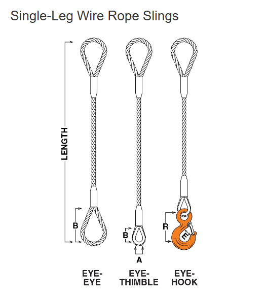 3/8" Single-Leg Wire Rope Sling - Eye to Eye Collar Crimp - Choose Your Length