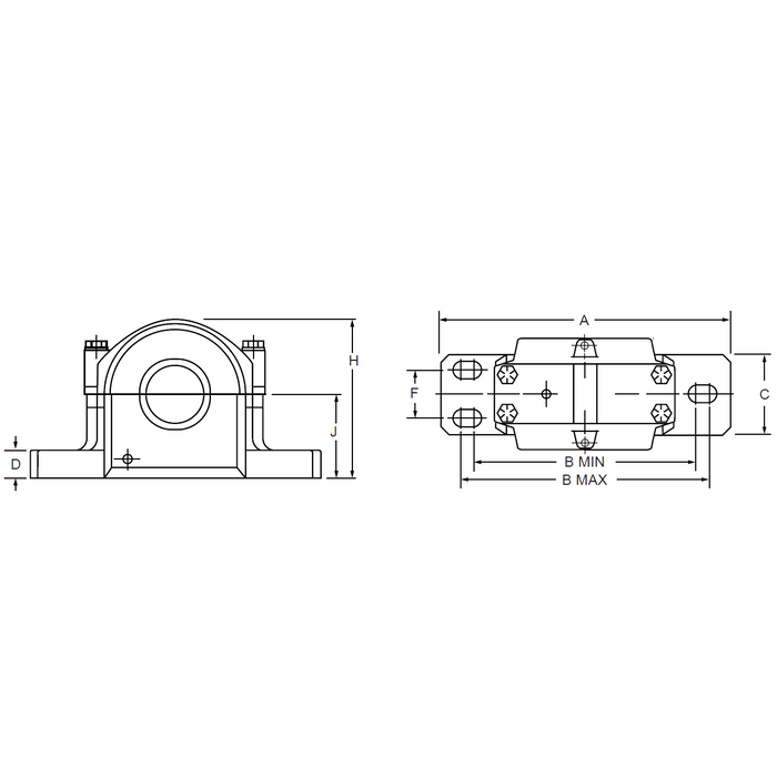 SAF-22516 Split Pillow Block Bearing - 2-3/4" Shaft Dia - 2 Bolt Mount