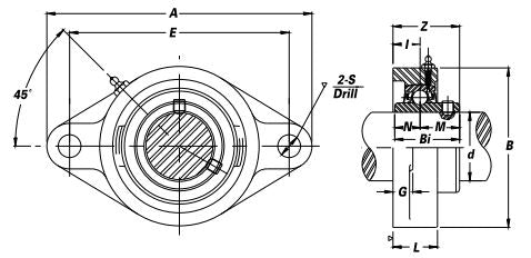 SUCTFL-208-24 Thermoplastic Two Bolt Flange Bearing - Stainless Steel Insert 1-1/2"