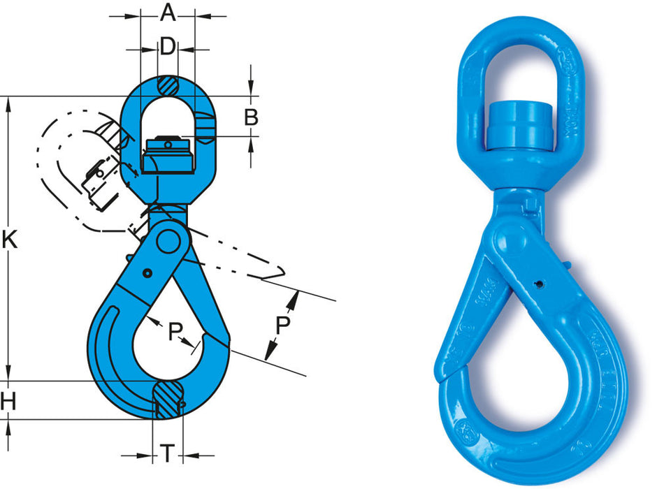 3/8" Grade 100 Self-Locking Swivel Hook with Ball Bearing