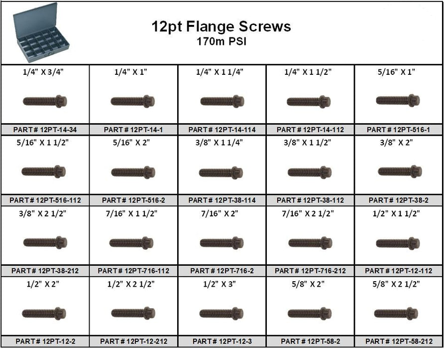 12pt Flange Screw Assortment - Large Metal Locking Tray