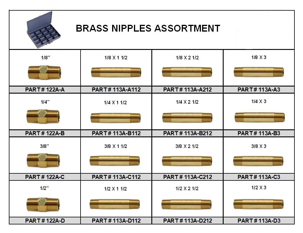 Brass Pipe Nipples Assortment - Large Metal Locking Tray — Red Boar ...