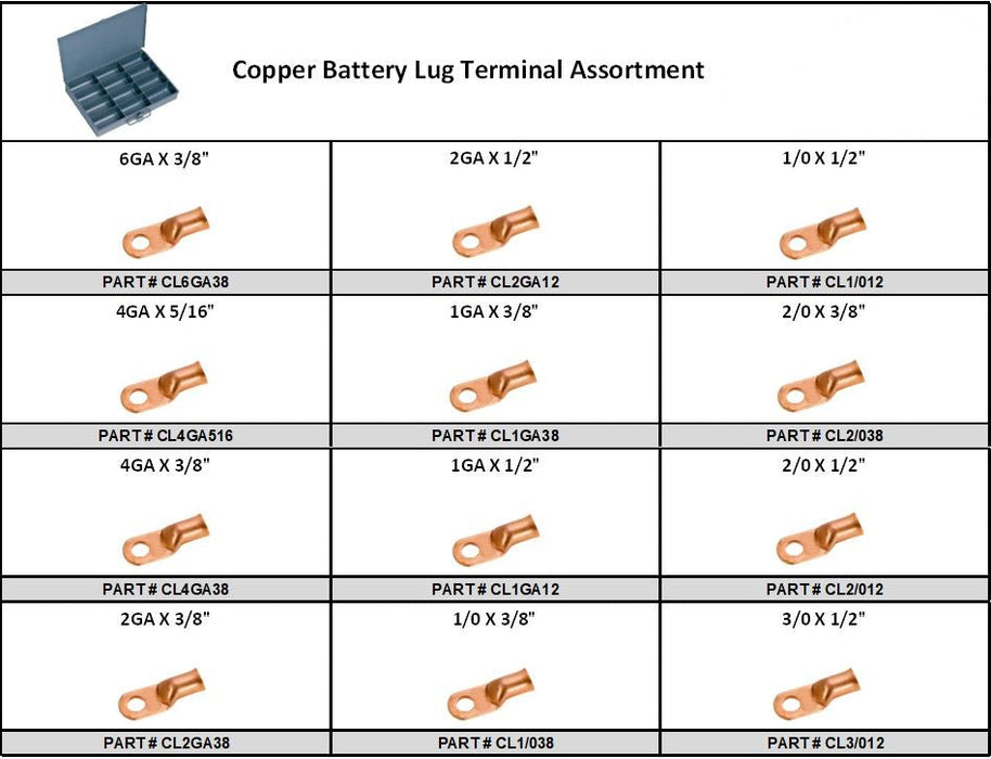 Copper Lug Terminal Assortment 74 PCS Metal Tray Copper Battery Lugs Free Shipping