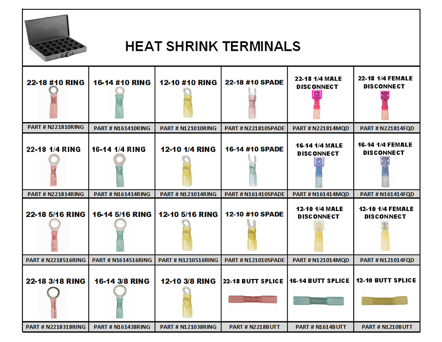 Heat Shrink Terminal Assortment 240 PC Metal Tray