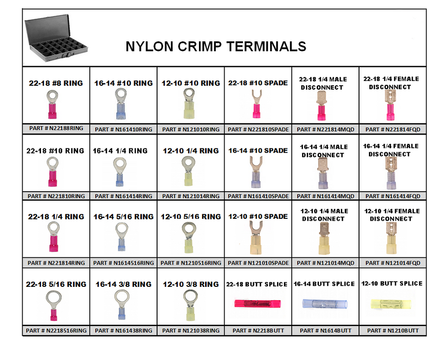 Nylon Crimp Wire Terminal Assortment 530 PCS Metal Tray