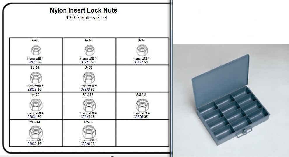 Stainless Nylon Lock Nut Assortment in Metal Tray, 18-8 SS Lock Nuts