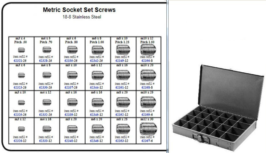 Stainless Metric Socket Set Screw Assortment in Metal Tray Kit