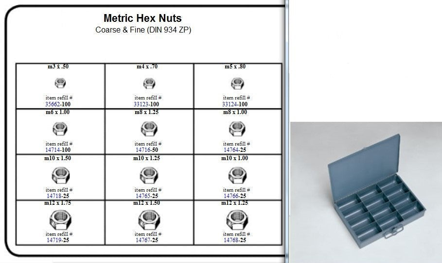 Metric Hex Nut M3 - M12 Assortment in Small Metal Tray Kit