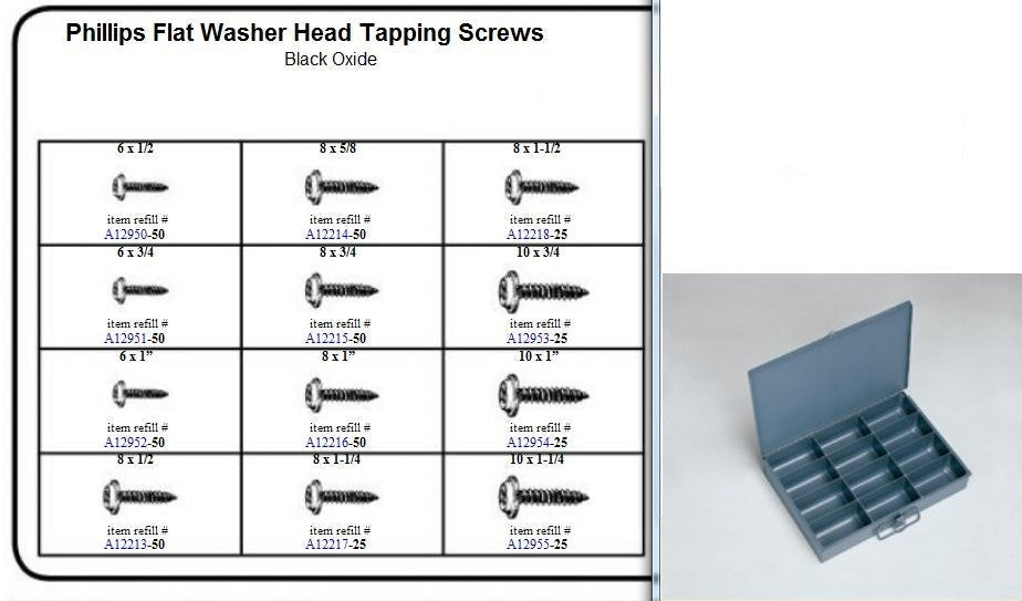 Black Oxide Flat Washer Head Tapping Screw Assortment Metal Tray Kit