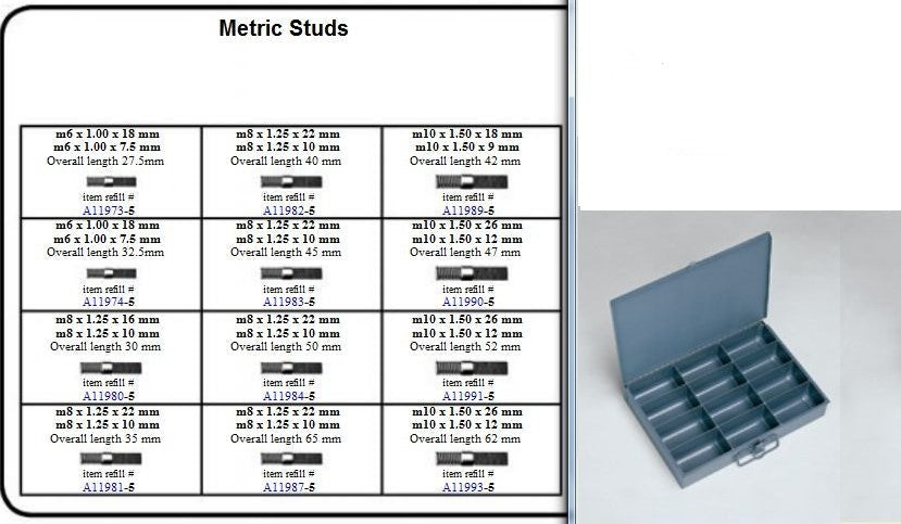 Metric Manifold Stud Assortment In Metal Locking Tray M6, M8, M10