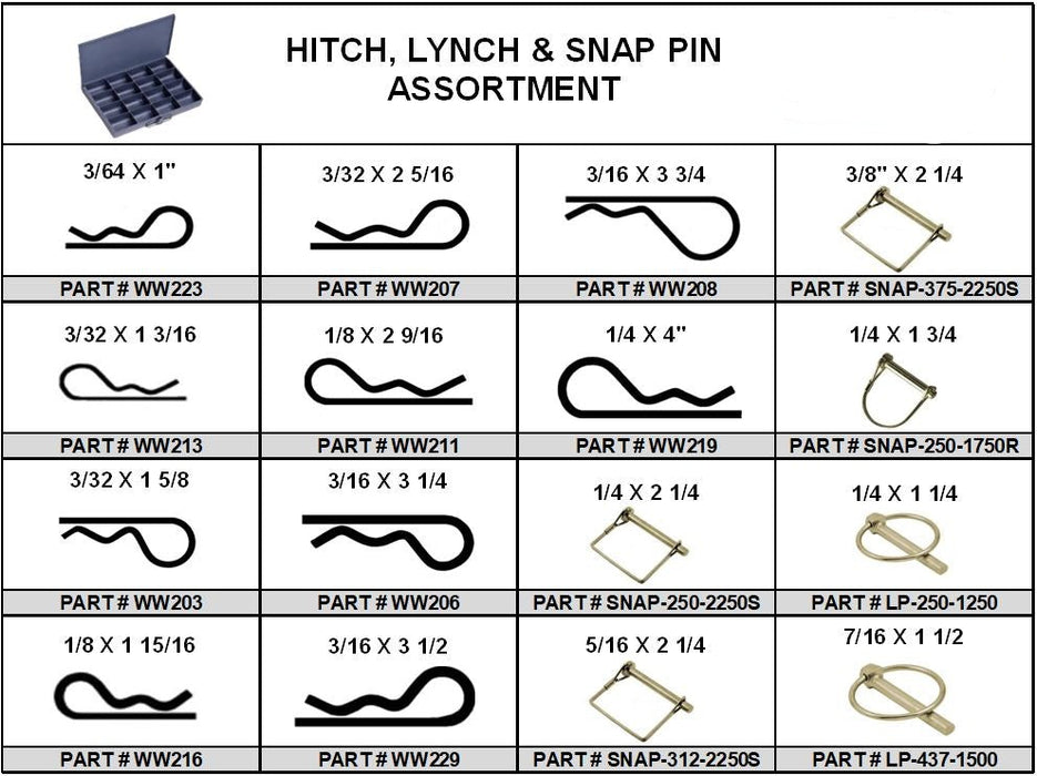 Hitch, Lynch & Snap Pin Assortment, Large Metal Tray