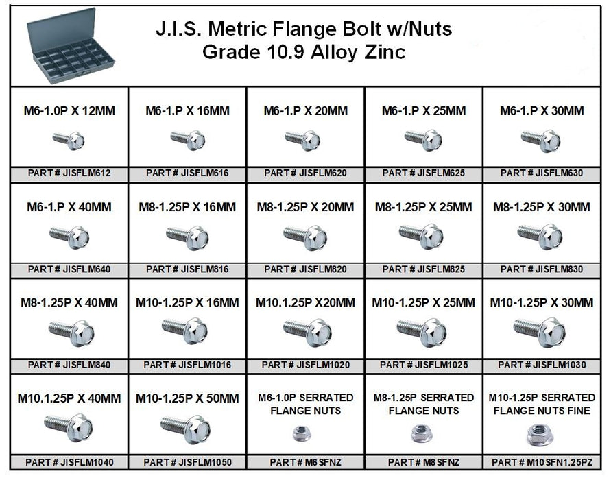 JIS Metric Flange Bolt 10.9 Alloy Assortment in Metal Locking Tray
