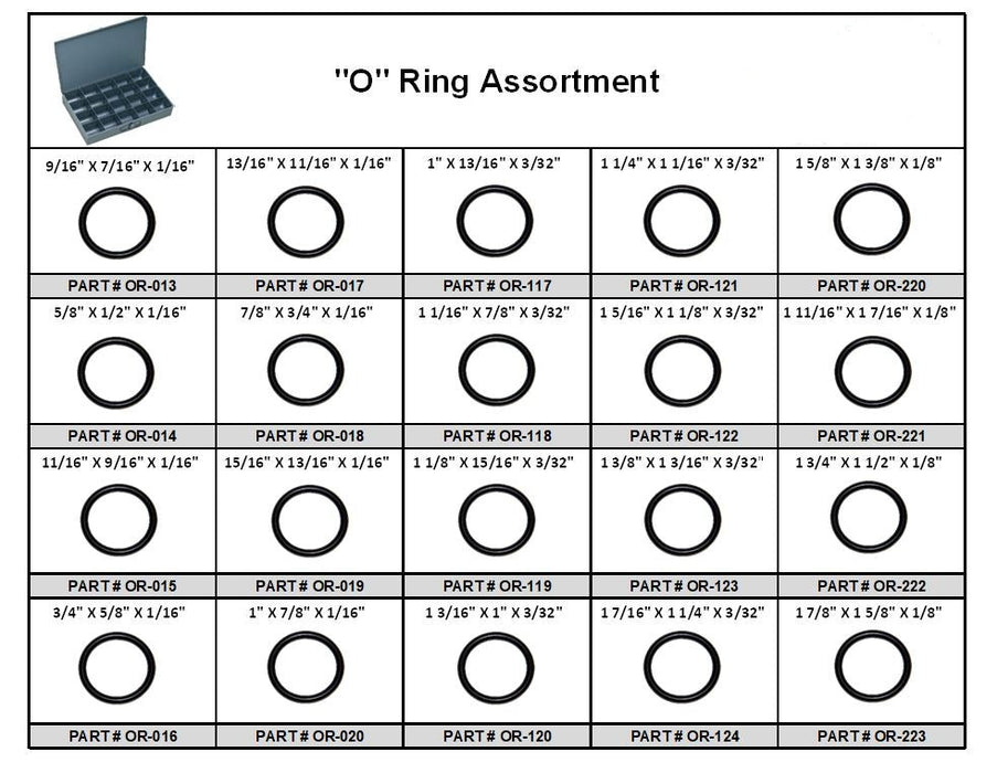 O-Ring Assortment - Small Sizes - In Large Metal Locking Tray
