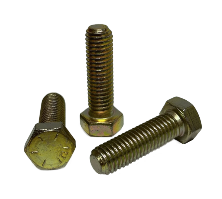 1/4" Coarse Thread Grade Hex Cap Screws Yellow Zinc Plated Bolts — Red  Boar Chain  Fastener Questions Call 435-319-8344